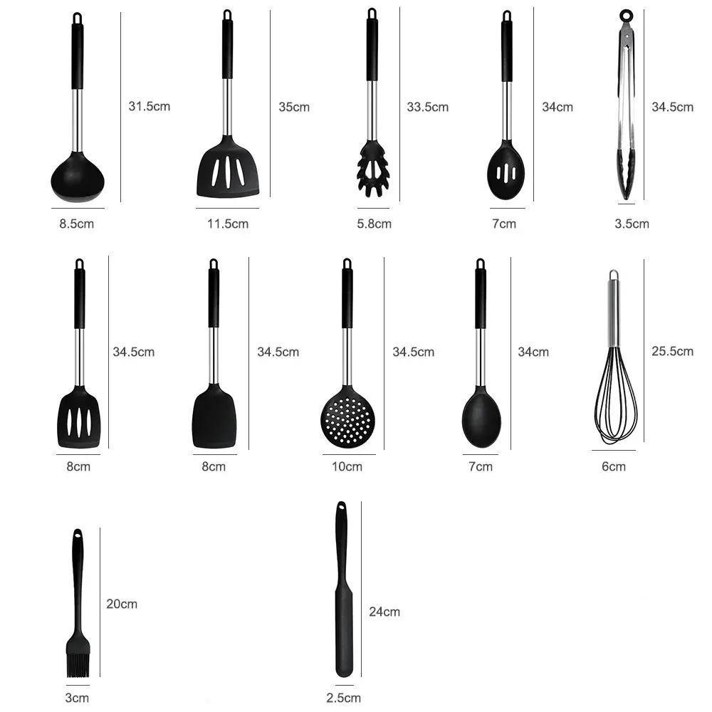 13-Piece Stainless Steel & Silicone Kitchen Utensil Set with Storage Bucket - Image 3