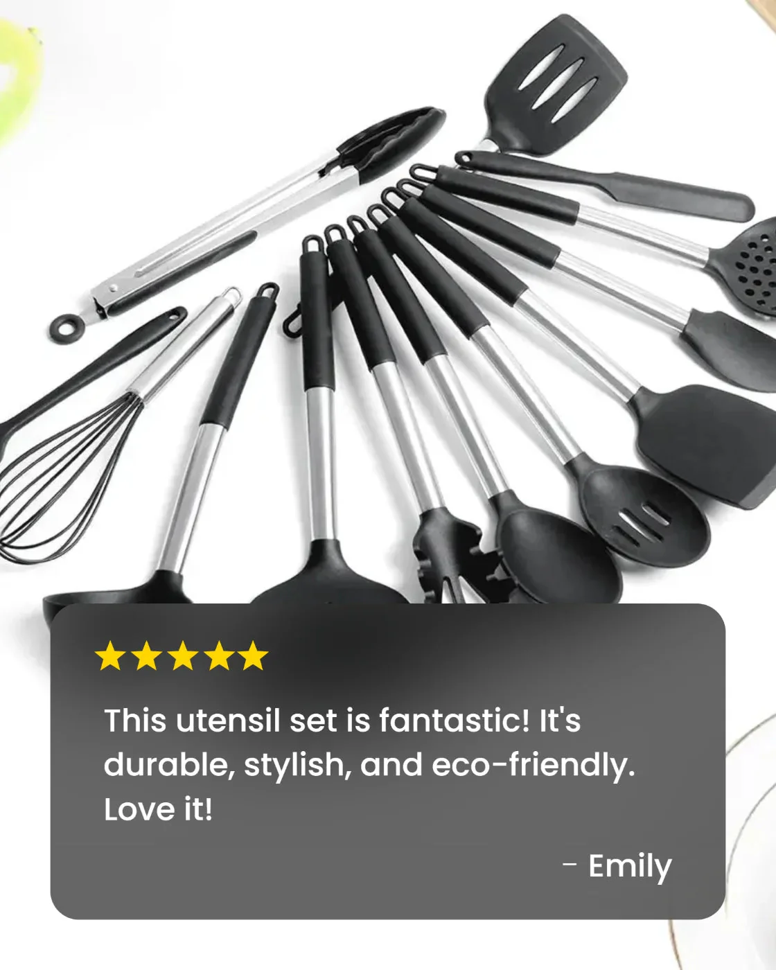 13-Piece Stainless Steel & Silicone Kitchen Utensil Set with Storage Bucket - Image 5