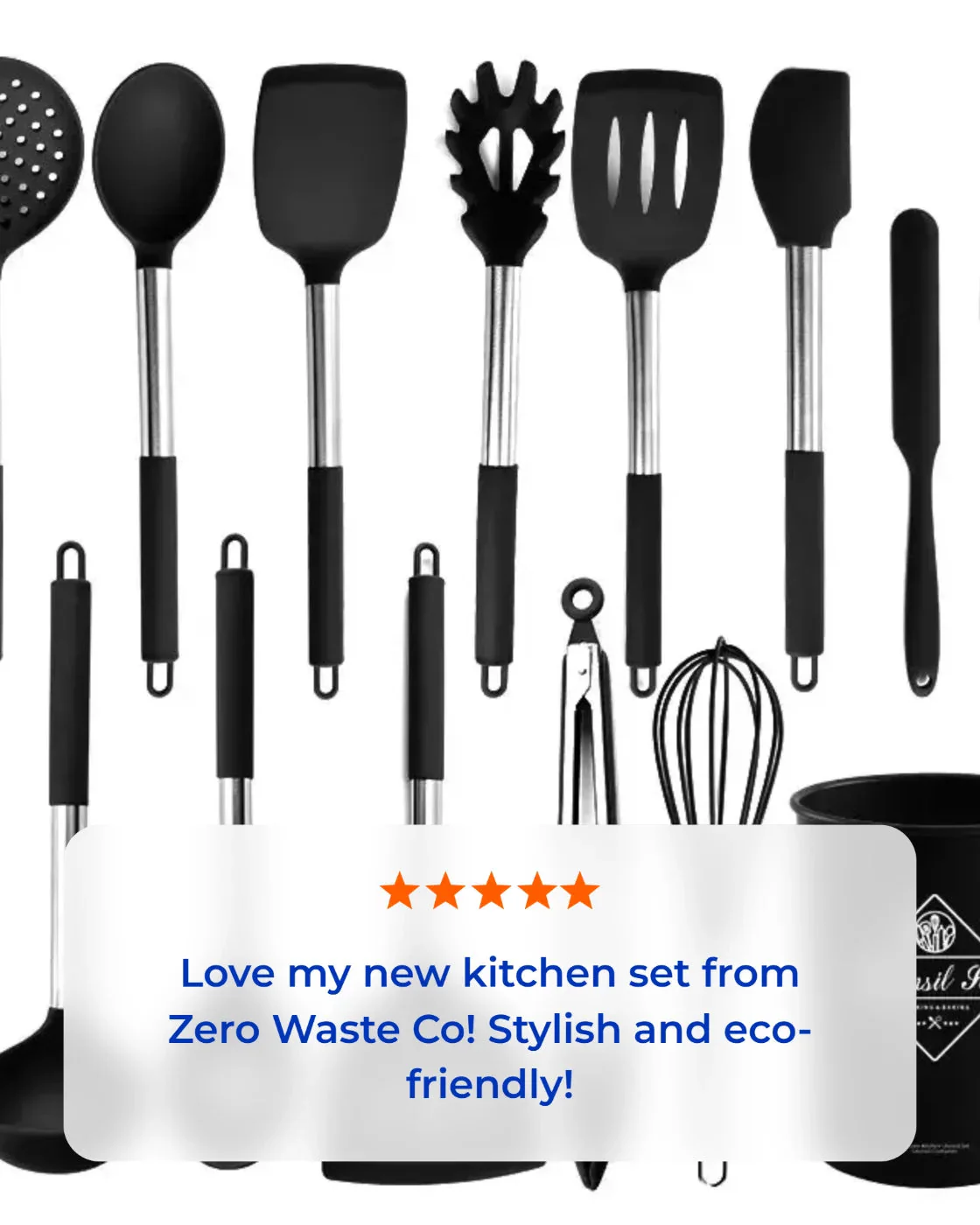 13-Piece Stainless Steel & Silicone Kitchen Utensil Set with Storage Bucket - Image 6