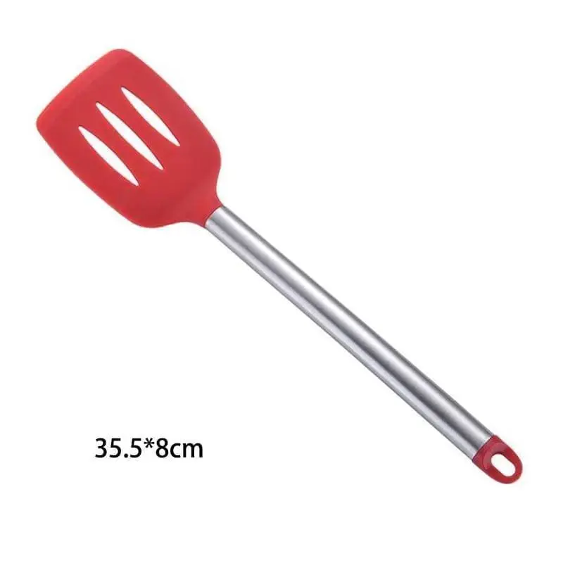 Red 9-Piece Stainless Steel & Silicone Kitchen Utensil Set with Storage Bucket - Image 11