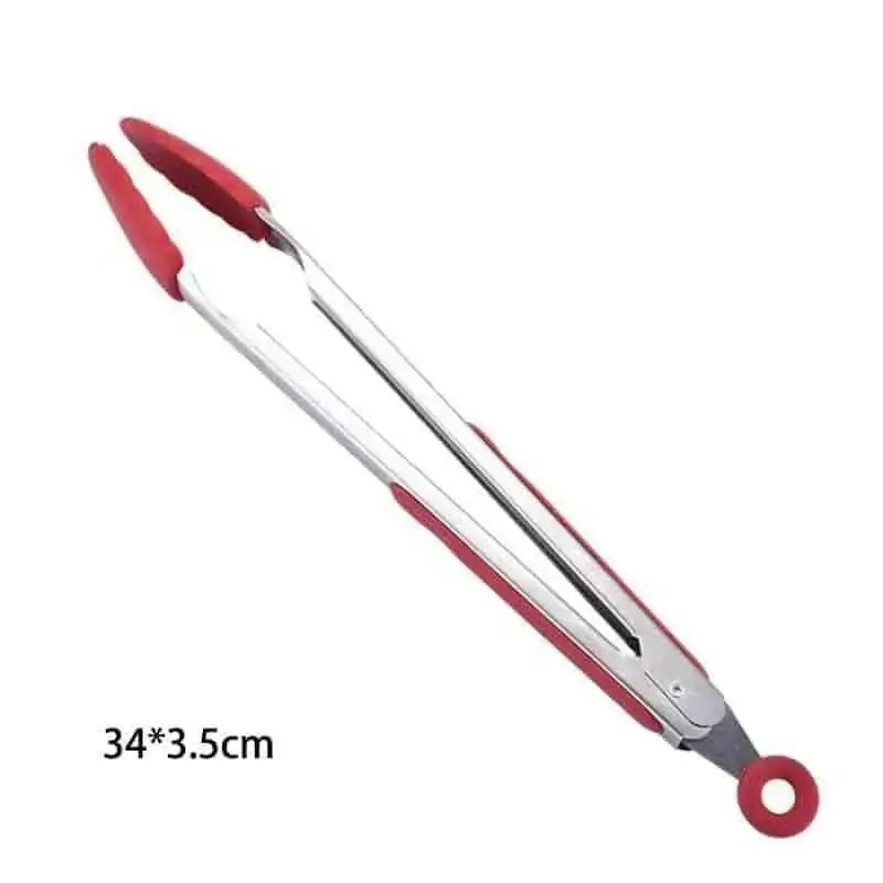 Red 9-Piece Stainless Steel & Silicone Kitchen Utensil Set with Storage Bucket - Image 4