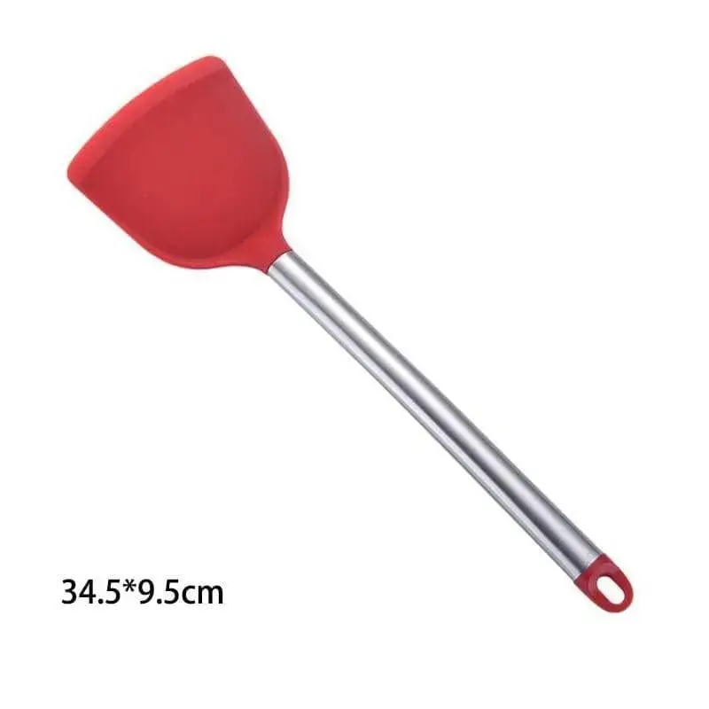 Red 9-Piece Stainless Steel & Silicone Kitchen Utensil Set with Storage Bucket - Image 6