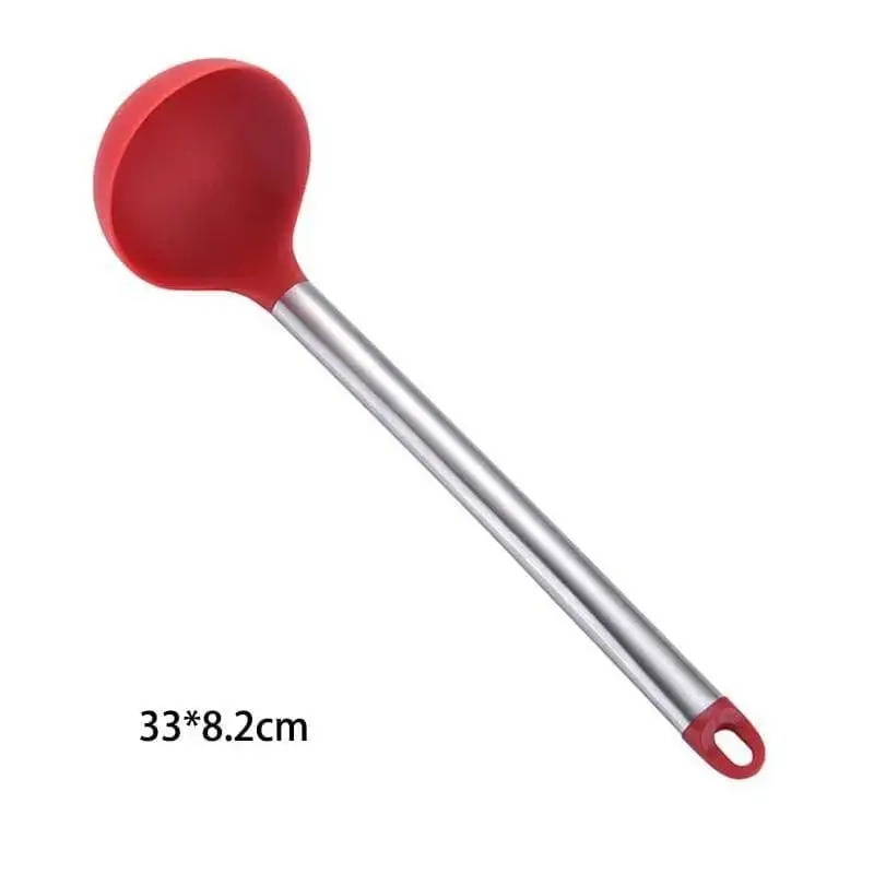 Red 9-Piece Stainless Steel & Silicone Kitchen Utensil Set with Storage Bucket - Image 8