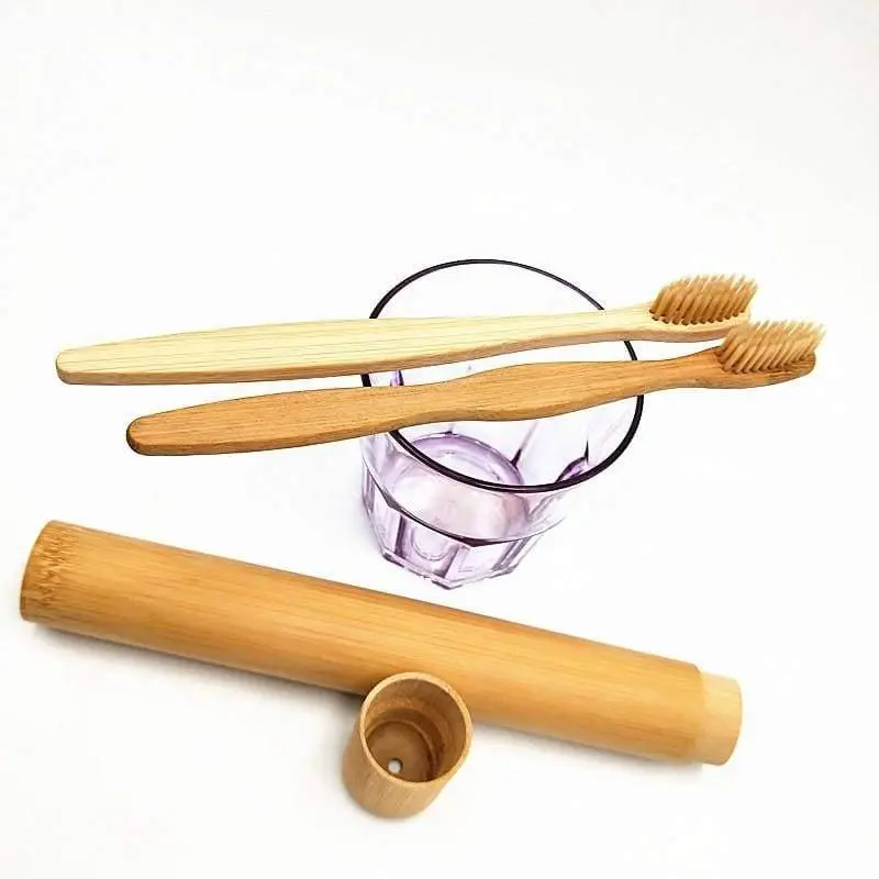 Bamboo toothbrush with infused soft bamboo charcoal bristles and bamboo containers. BPA Free - Image 9