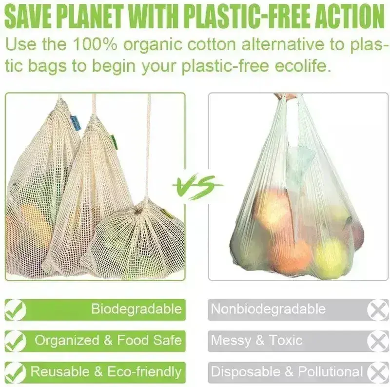 Eco-Friendly Reusable Organic Cotton Produce Bags – Washable and Durable for Grocery Shopping - Image 4