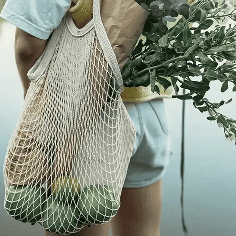 Eco-Friendly Recycled Cotton Reusable Shopping String Tote Bag - Image 7