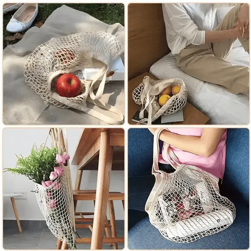 Eco-Friendly Recycled Cotton Reusable Shopping String Tote Bag - Image 9