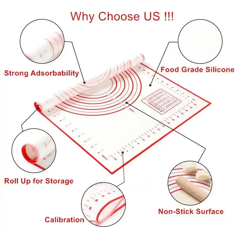 Silicone Baking Mat - Non-Stick Non-Skid Pastry Mat with Measurements - Image 4